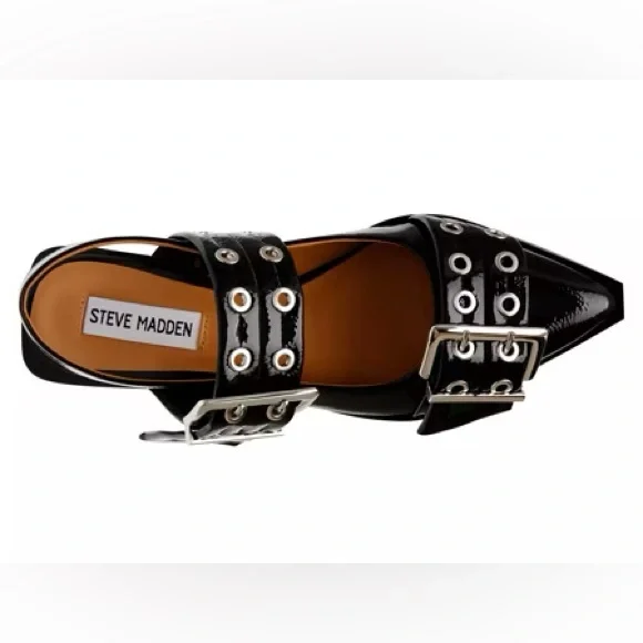 Steve Madden Graya Patent Leather Slingback Flats with Silver Buckles - Picture 3 of 7